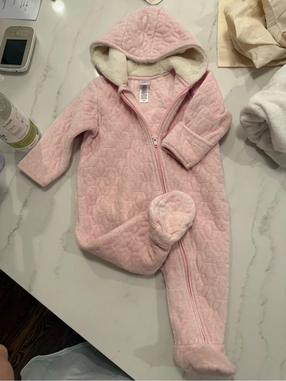 Nordstrom Pink Quilted Hooded Footed One-Piece